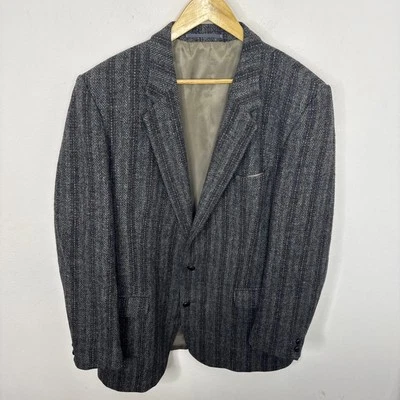 Casaco esportivo Harris Tweed masculino 44L alto cinza blazer lã escocês listrado - Imagem 1 de 4