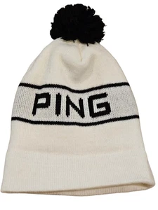 Vintage Ping Golf Wintermütze Mütze weiß Strick schwarz Bommelmütze - Bild 1 von 5