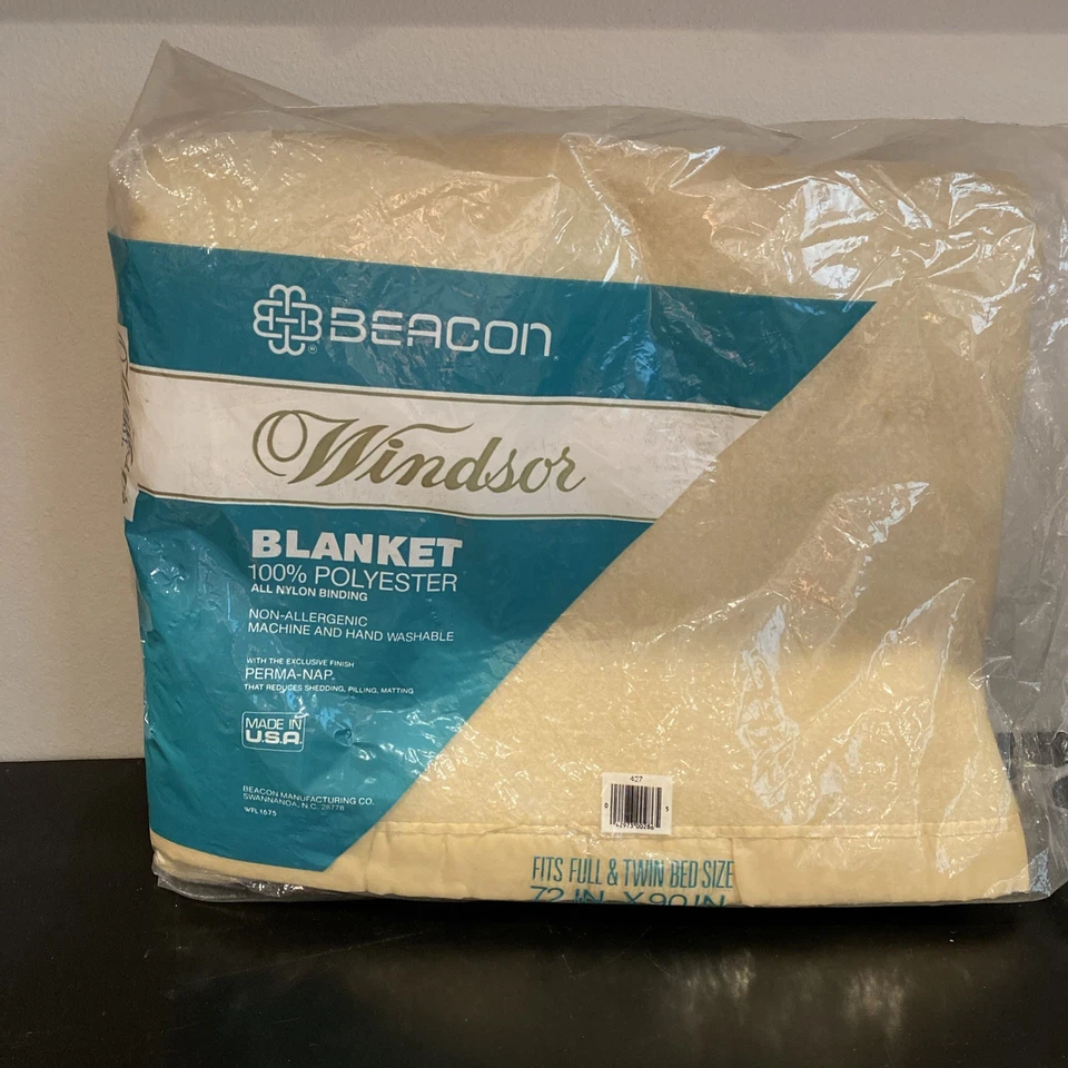 Beacon Windsor Bone Satin Trim 72" " Full Twin Bed Size Blanket Poly USA