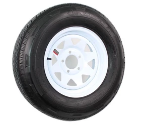 eCustomrim Radial Trailer Tire On Rim ST205/75R14 LRD 14" 5 Lug Spoke White - Picture 1 of 6