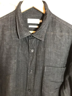 Vince 衬衫男式大号炭灰色经典合身纽扣长袖棉质 — 第 1/4 张图片