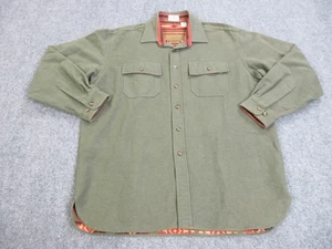 LL Bean Shirt Mens Large Green Chamois Cloth Aztec Lined Hurricane Button Up - Picture 1 of 14