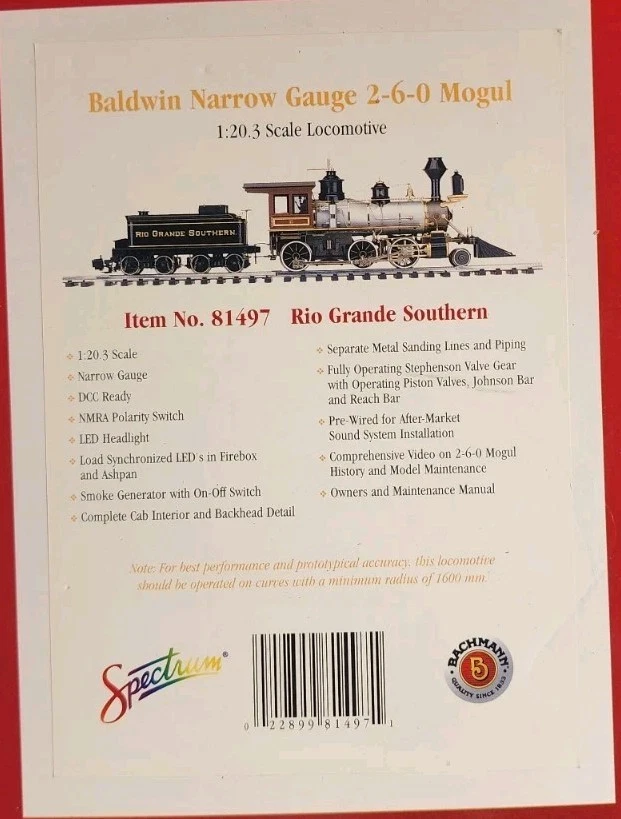 Bachmann Spectrum Narrow Gauge Baldwin 2-6-0 Mogul Rio Grande Southern #11 - Image 1 of 4