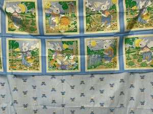 VIP Cranston Prints Blue Bunny Gardening Blocks And 2 Yds Coordinating Fabric,  - Picture 1 of 4
