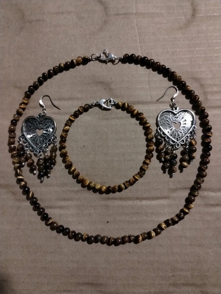 Juego de collar y pulsera ojo de tigre con pendientes Foto 1 de 1