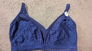 36E EX STORES MARINE BAUMWOLLMISCHUNG UND SPITZE BH OHNE BÜGEL NEU - Bild 1 von 4