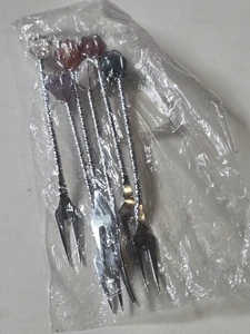 Set /6 ESTILO Hors D'oeuvres Gemstone Cocktail Forks NIB Brazil Brasil #5 - Picture 1 of 4