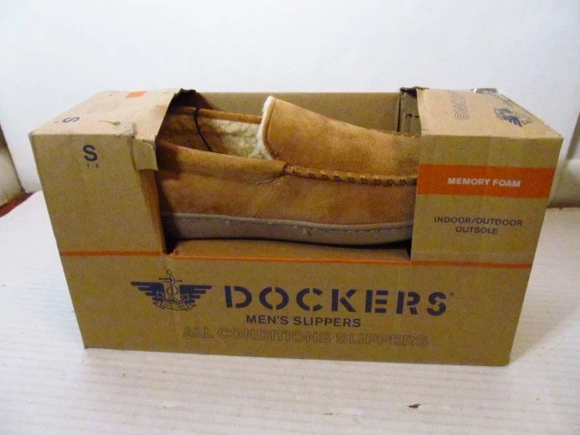Dockers Mens All Conditions Slipper Memory Foam Pallet Moc Tan Size S(7-8)