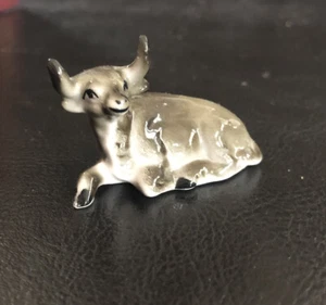 Vintage Cow Bull Figurine Miniature Long Horn Ceramic-Porcelain Hand Painted - Picture 1 of 7