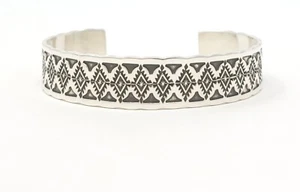 Adrian Reeves Long Navajo Sterling Silver Stamped Stacker Style Cuff Bracelet - Picture 1 of 8