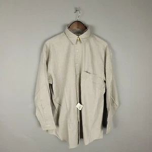 Vintage Claiborne Dress Shirt Mens Extra Large 17 Tan Check Wall Street 90s NEW - Picture 1 of 12
