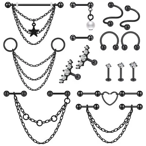 5-16Pc Surgical Steel Industrial Barbell Earring Cartilage Bar Piercing 16G 14G - Picture 1 of 30