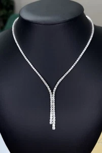 10.46ct Designer 100% Natural Round Diamond Claw Tennis Necklace, 18k White Gold - Picture 1 of 4