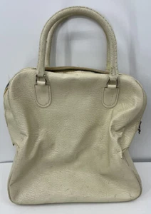 Vintage Sears Vinyl Tote Bag Carry On Luggage 1950s Ivory 2 Handle - Picture 1 of 10