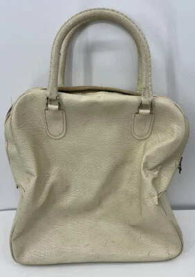 Vintage Sears Vinyl Tote Bag Carry On Luggage 1950s Ivory 2 Handle - Image 1 of 4