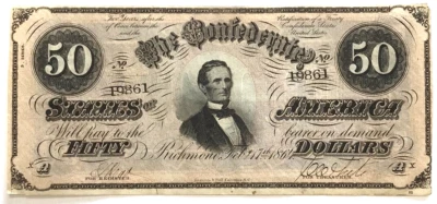 1864 $50 Dollar Bill Confederate States of America CSA Note Richmond - Image 1 of 2