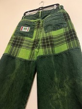 RARE 90s Cross Colours Flannel And Denim Green Jeans - Size 38