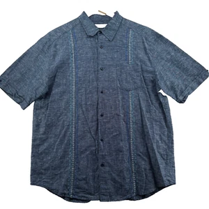 Havanera Men's Size XL Blue Pinpoint Linen & Cotton Short Sleeve Cuban Shirt - Picture 1 of 10
