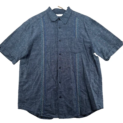 Havanera Men's Size XL Blue Pinpoint Linen & Cotton Short Sleeve Cuban Shirt - Image 1 of 4