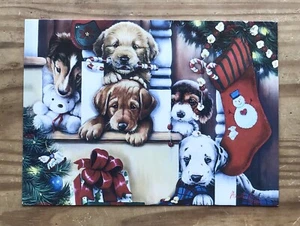 Vintage Jenny Newland Christmas Puppies Holiday Card Dog Lover Cute Framable - Picture 1 of 5