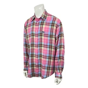 Faconnable 100% Linen Multi-Color Plaid Casual Dress Shirt Men's Large, Runs Big - Picture 1 of 11