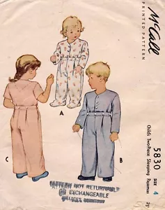 1940's VTG McCall Child's Sleeping Pajamas Pattern 5830 Size 4 - Picture 1 of 2