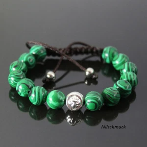 Pulsera Hombre Cuentas Malaquita Verde Shamballa Ajustable para Hombre - Imagen 1 de 1