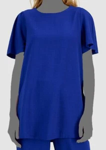 $70 Alfani Women's Blue Boat Neck Flutter Short-Sleeve Crinkle Top Size M - Picture 1 of 2