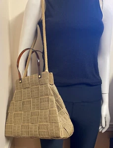 FIONA PURSE ITALY Natural Green Raffia BASKETWEAVE Mock tortoise handles & strap - Picture 1 of 23