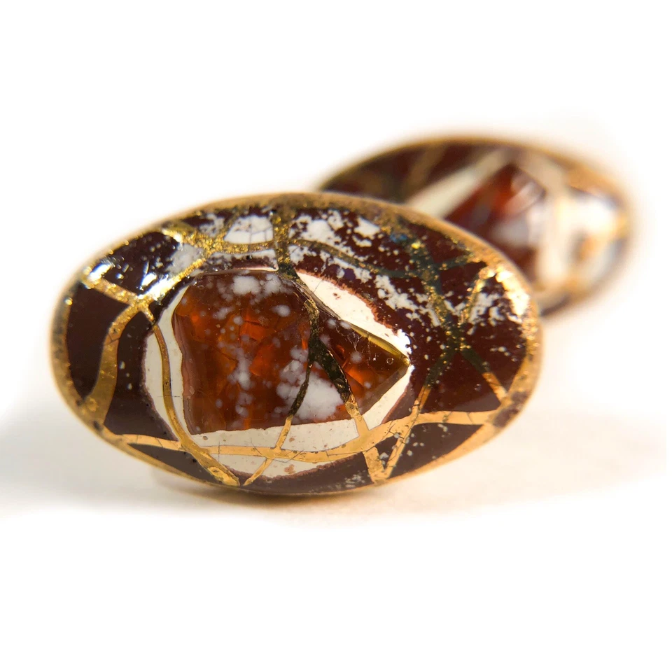 Gemelos modernistas vintage Victoria Flemming de vidrio fundido rojo ámbar blanco y dorado Foto 1 de 4