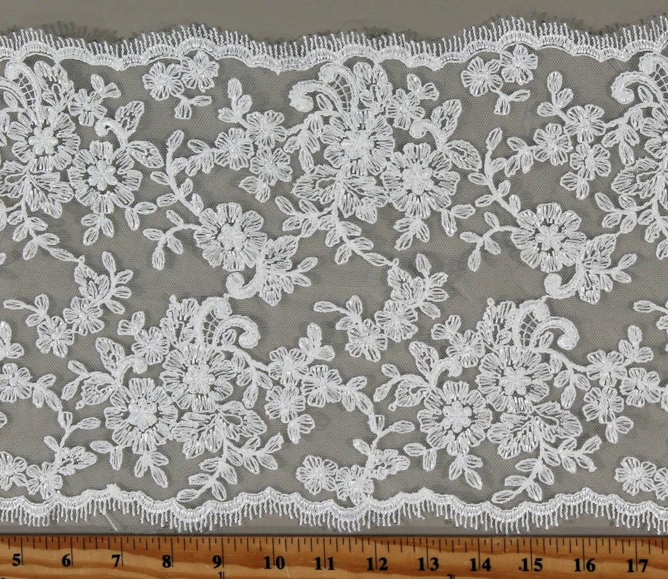 Guipure Embroidered Bridal Lace Scalloped 10" Fabric Trim by the Yard M410.15 - Image 1 of 1