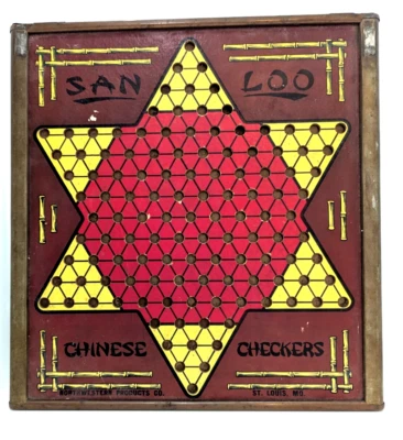 Vintage. SAN LOO Chinese Checkers/Ante Up Rummy Wood & Metal Frame Game Board - Image 1 of 4