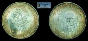 1953-Mo Mexico - 5 Peso - PCGS MS64 - Hidalgo - Picture 1 of 1