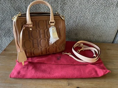 CAROLINA HERRERA MINI ANDY 5 CROSSBODY  CAMEL LUGGAGE COGNAC BROWN LEATHER  NEW - Image 1 of 4