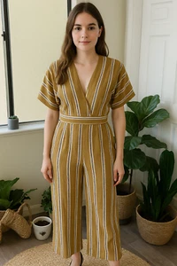 Faithful the Brand Women's Cedric Wide Leg Jumpsuit Size XS 2 Cropped Stripes - Picture 1 of 12