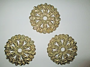 3er Set Antik Beleuchtung Neufassung Massivmessing Bobeches / Wappen / Brüche - Bild 1 von 5