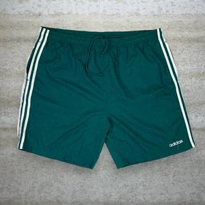 Vintage Adidas Swim Shorts XL Forest Green Nylon White Spellout 7" Inseam 90s - Picture 1 of 6
