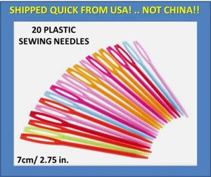20 PLASTIC SEWING NEEDLES 7cm KNITTING DARNING STICHING CRAFTS BRIGHT COLORS - Picture 1 of 12