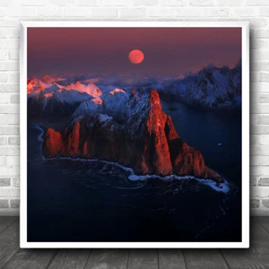 Impresión de arte de pared cuadrado de luna llena súper acantilado roca montaña agua mar océano - Imagen 1 de 1