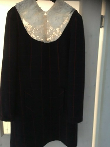 Abito caddy blu navy Miu Miu con collo in pizzo