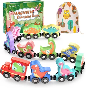Toys for Toddlers, 11 Magnetic Wooden Dinosaur Train Set, Montessori Toys for To - Picture 1 of 12