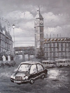 Black White London eye large oil painting canvas modern cityscape British art - Picture 1 of 1