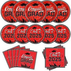 Graduation Party Plates and Napkins 2025 Graduation Party Supplies Red and Bl... - Picture 1 of 8