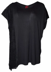 Love Scarlett Damen Top Übergröße U-Ausschnitt Naht Interesse T-Shirt (schwarz, 1X) - Bild 1 von 3