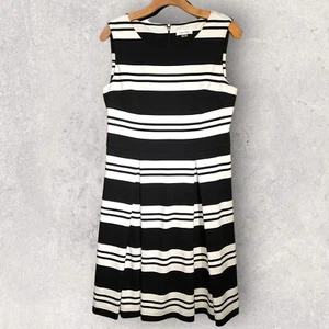 Calvin Klein Dress Sz 10 Black & White Striped Pleated Fit & Flare Office Career - Bild 1 von 7