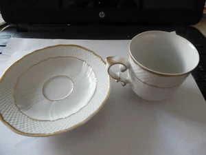 Hollohaza Hungary Beautiful Teacup & Saucer White with Gold Trim Vintage - Picture 1 of 4