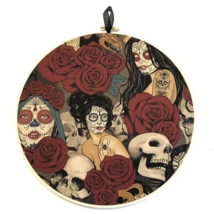 Day of The Dead, Goth 10” Hoop Art Handmade, New, Wall Hanging - Picture 1 of 6