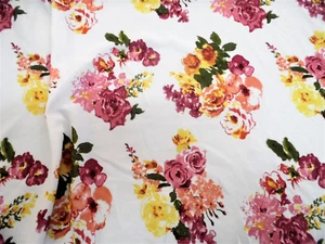 Stoff bedruckt Liverpool strukturiert 4 Wege Stretch Blumen Mauve Gelb Pfirsich K400 - Bild 1 von 1
