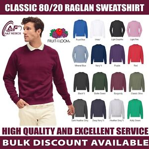 Fruit of the Loom Classic Raglan Plain Sweatshirt Jumper Casual Workwear SS270