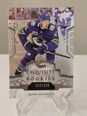 2019 20 UD Exquisite Collection 200/299 Quinn Hughes Rookie Card #R22 - Image 1 of 4